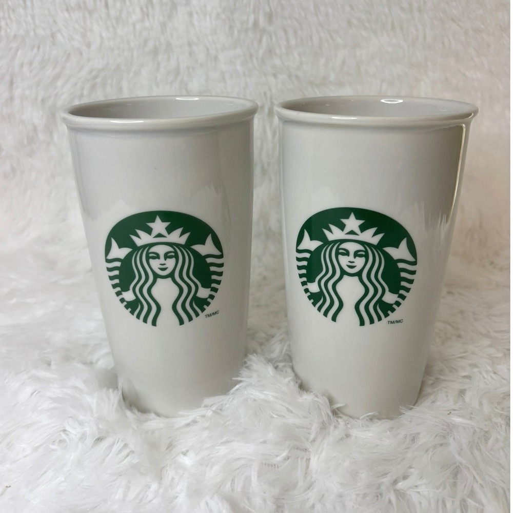 Starbucks 2011 Ceramic Travel Tumbler Set of 2 Siren Logo 12oz NO LIDS